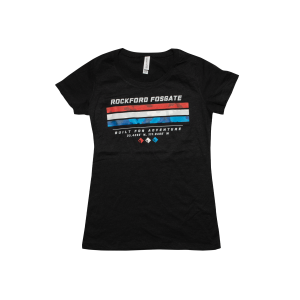 Rockford Fosgate Clothing- Womens Heather Black T-shirt w/Red White Blue RF